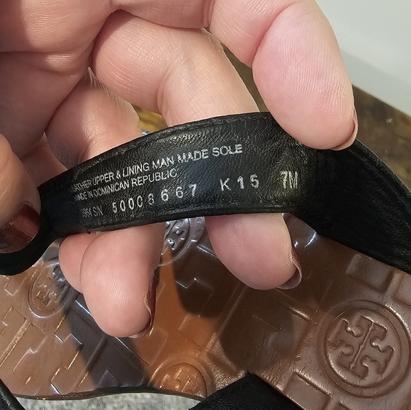 Tory Burch Black Leather With Logo Flip Flops with Tan Footbed Size-7 main image 5